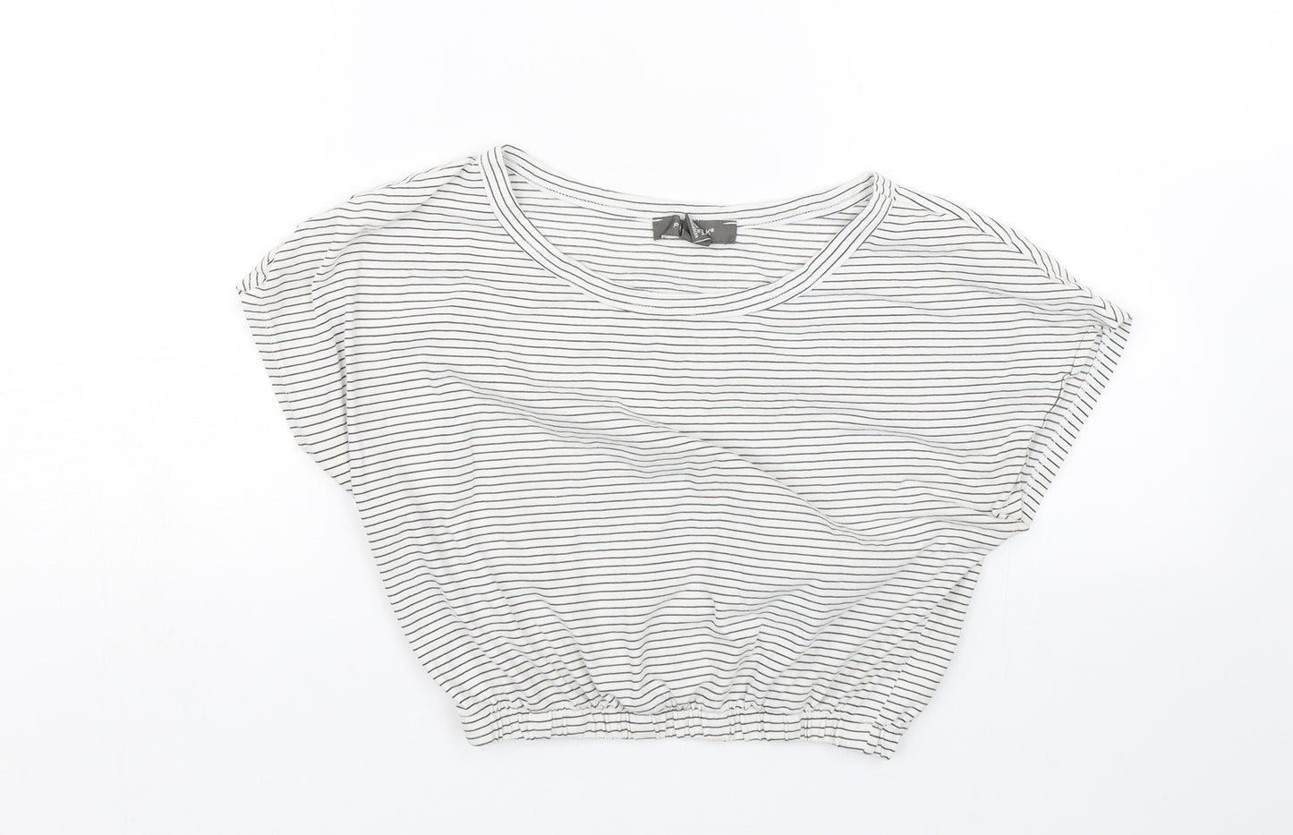 Primark Womens White Striped  Cropped T-Shirt Size M