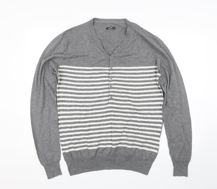 SCOUT Mens Grey Striped Pullover Jumper Size L