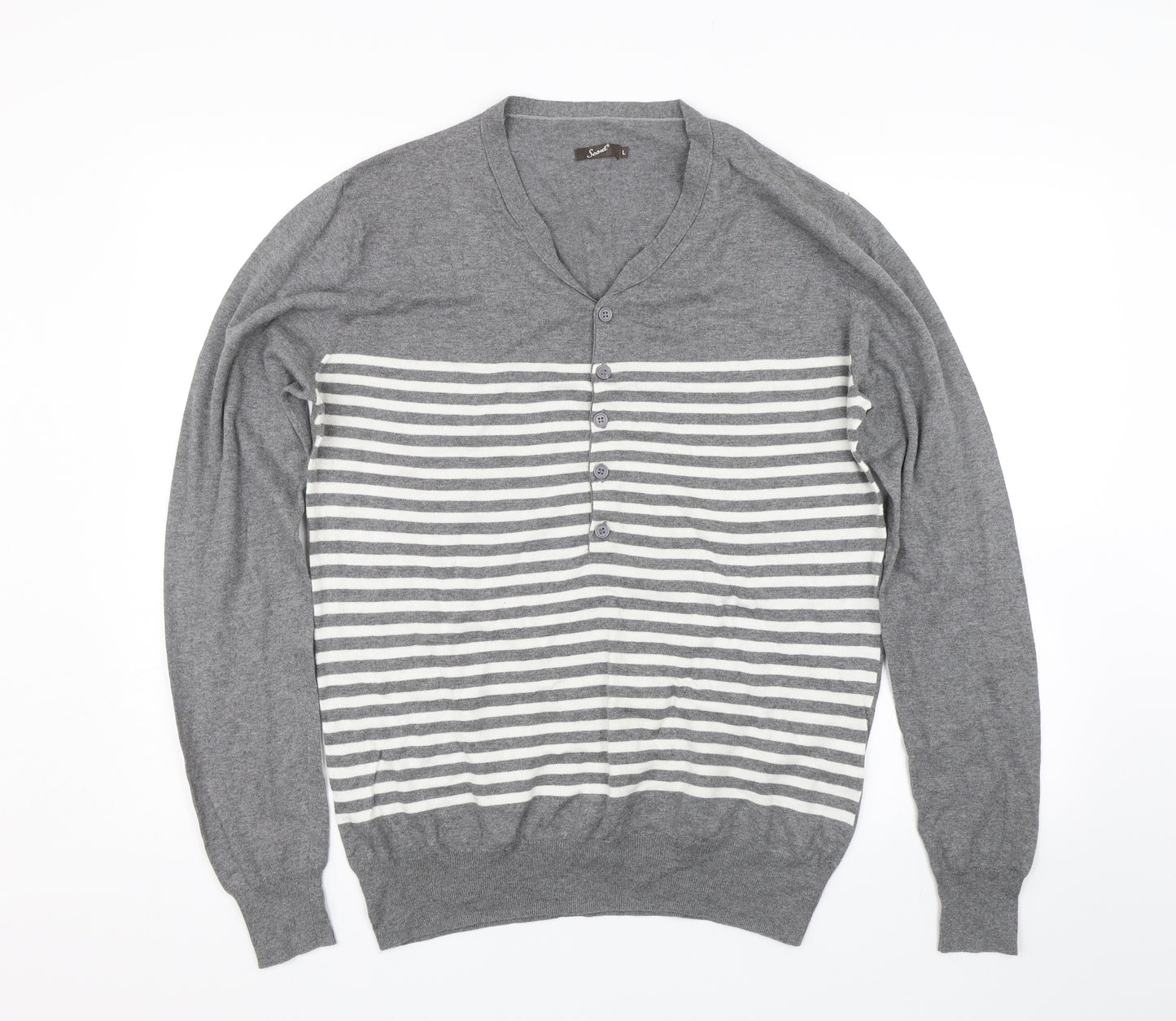 SCOUT Mens Grey Striped  Pullover Jumper Size L