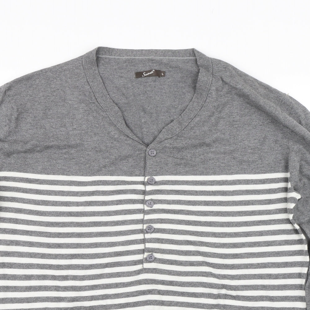 SCOUT Mens Grey Striped  Pullover Jumper Size L