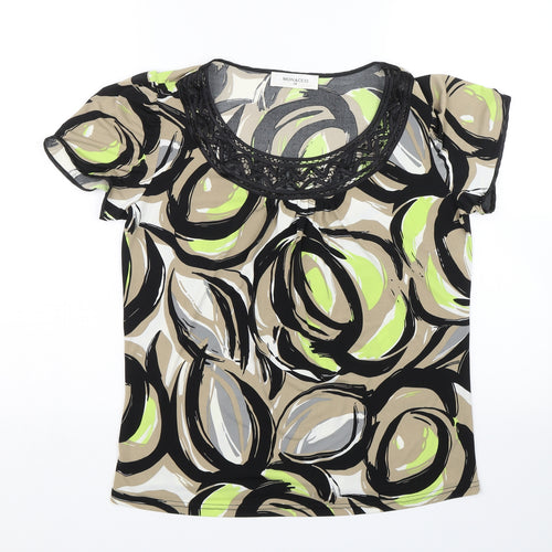 Monacco Womens Green Geometric  Basic T-Shirt Size 14
