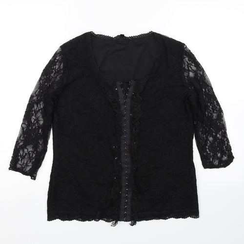 SF Collection  Womens Black Floral Lace Basic Blouse Size 12