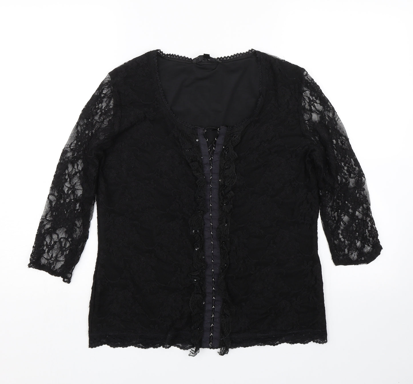 SF Collection  Womens Black Floral Lace Basic Blouse Size 12