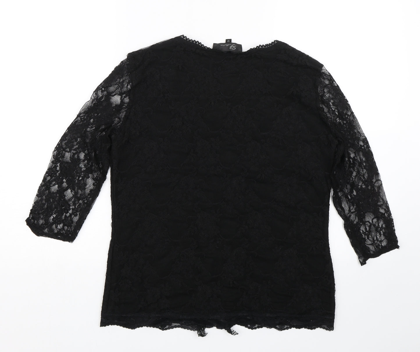 SF Collection  Womens Black Floral Lace Basic Blouse Size 12