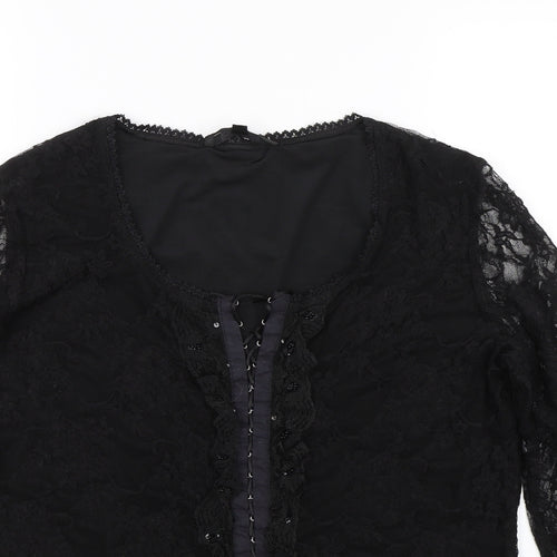 SF Collection  Womens Black Floral Lace Basic Blouse Size 12