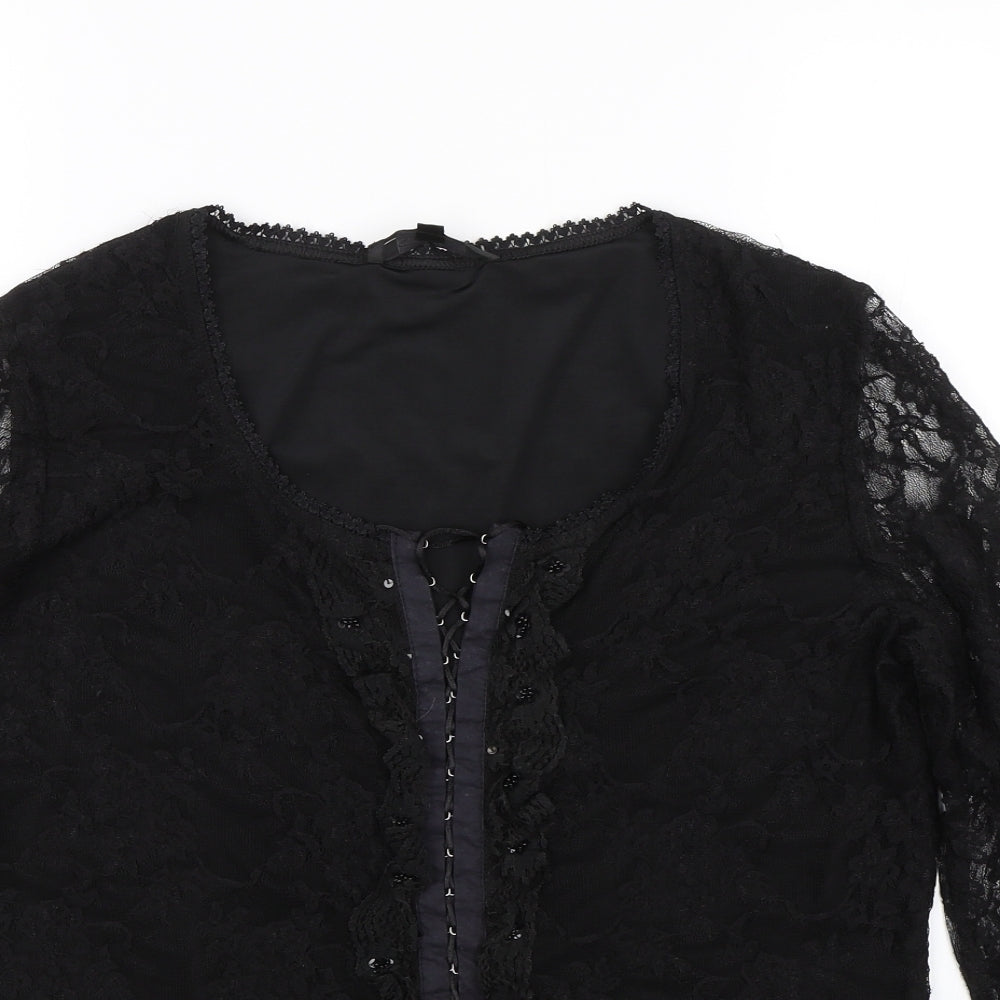 SF Collection  Womens Black Floral Lace Basic Blouse Size 12