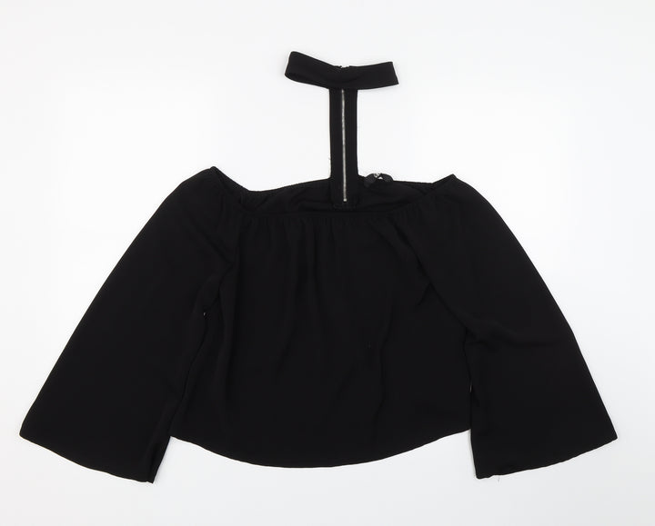 Missguided Womens Black Cropped T-Shirt Size 10