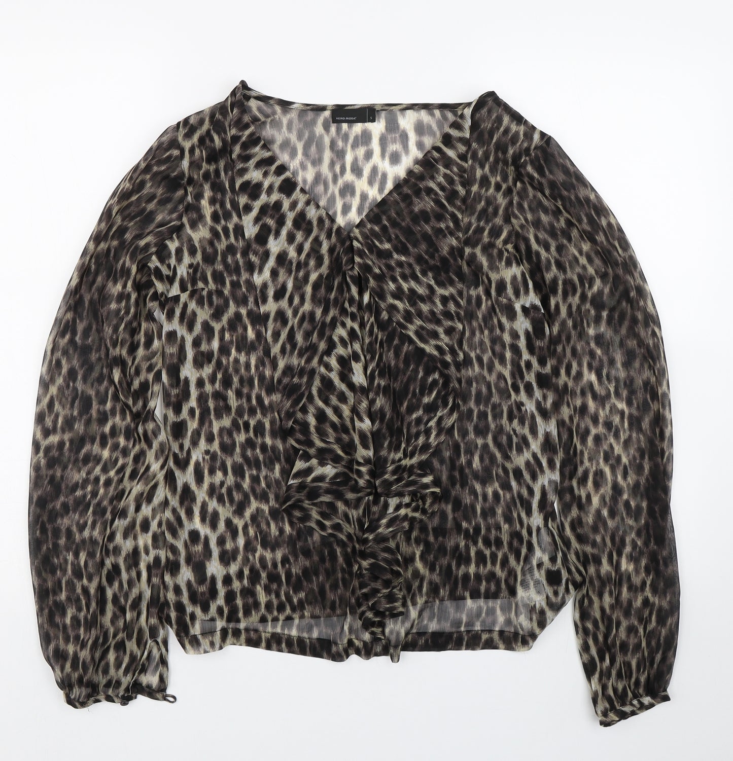 VERO MODA Womens Brown Animal Print  Basic Blouse Size S