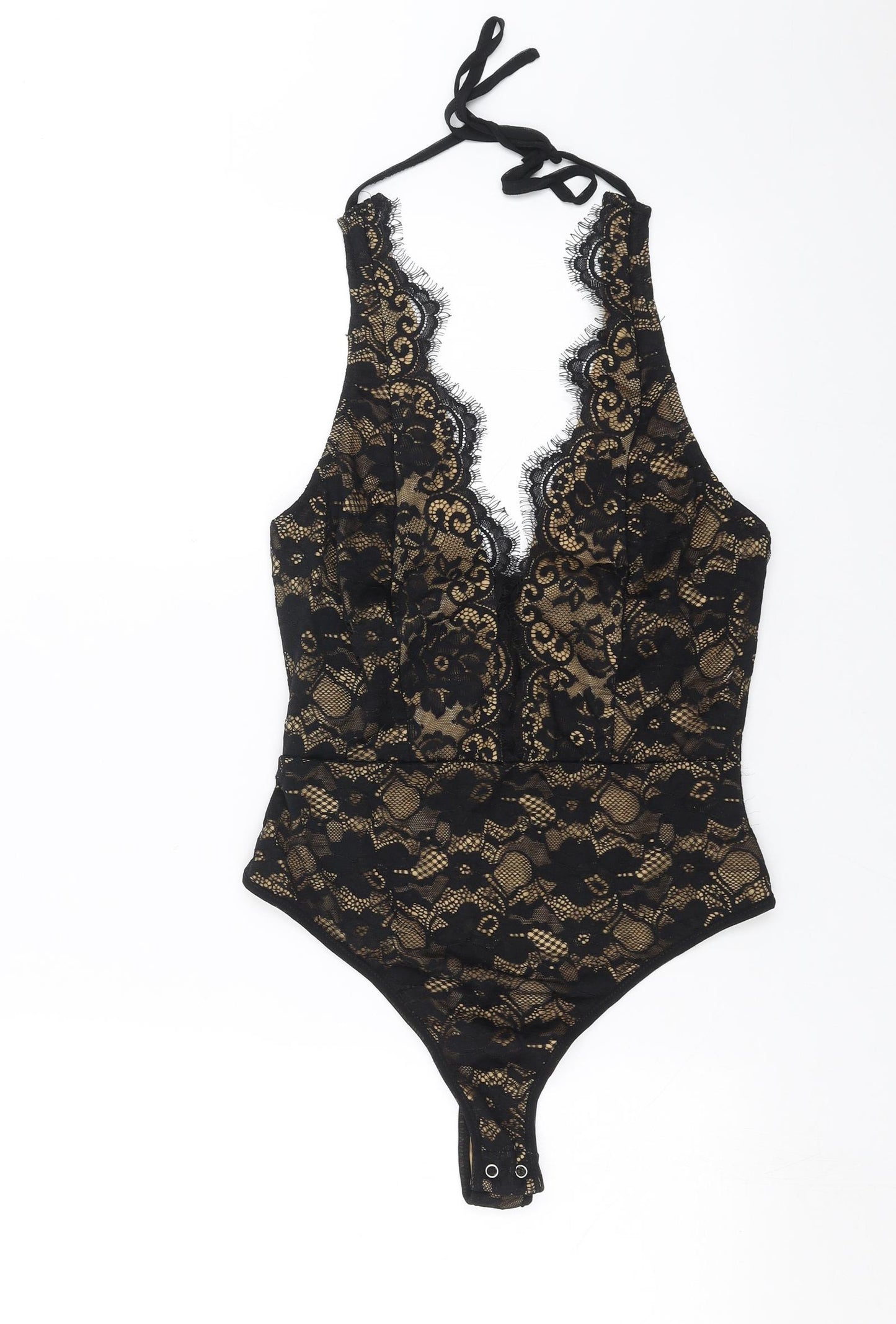 Naanaa Womens Black Floral  Bodysuit One-Piece Size 10