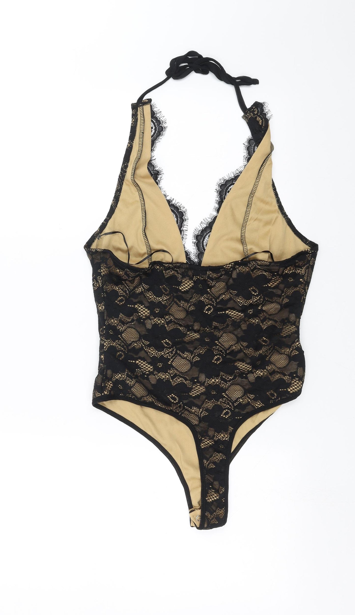 Naanaa Womens Black Floral  Bodysuit One-Piece Size 10