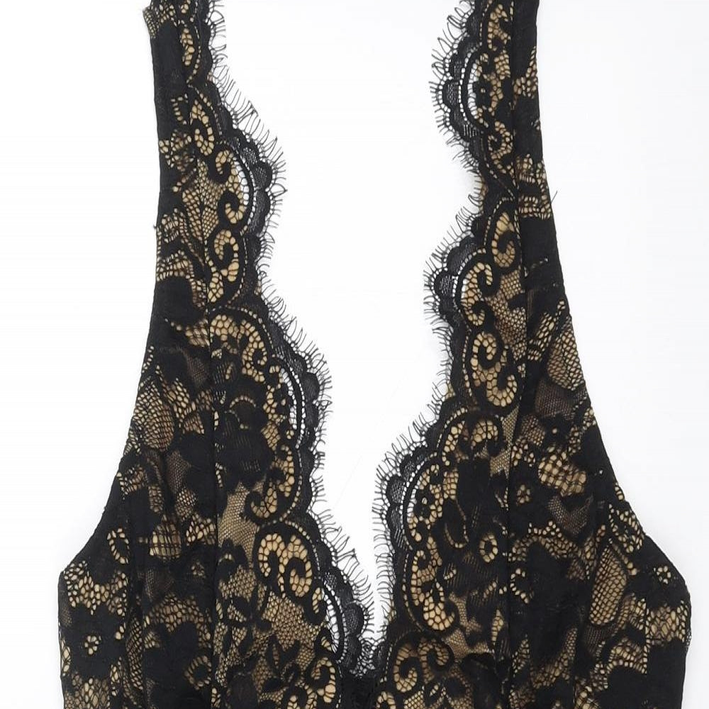 Naanaa Womens Black Floral  Bodysuit One-Piece Size 10
