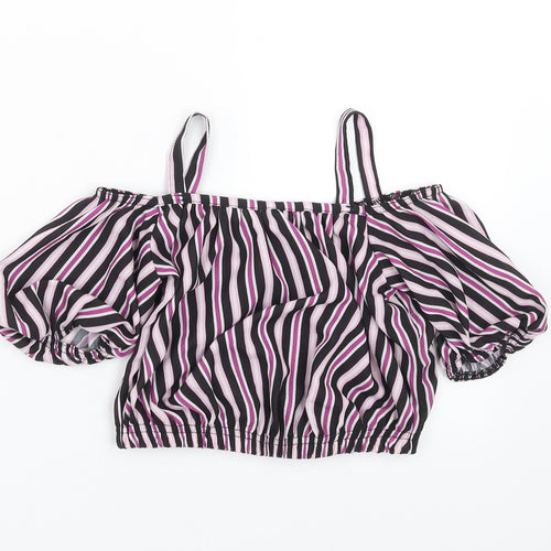 M&Co Girls Purple Striped  Cropped Blouse Size 9 Years