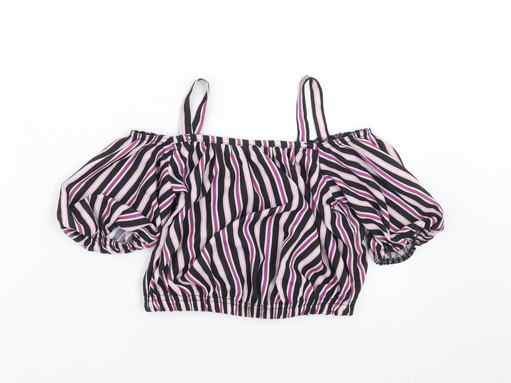 M&Co Girls Purple Striped Cropped Blouse Size 9 Years