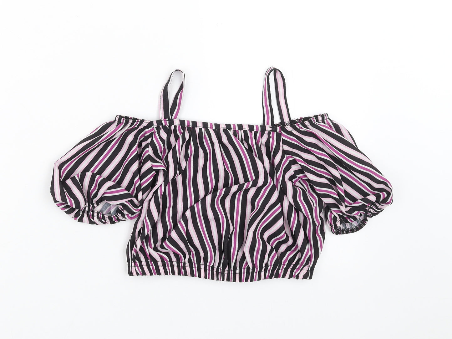 M&Co Girls Purple Striped  Cropped Blouse Size 9 Years