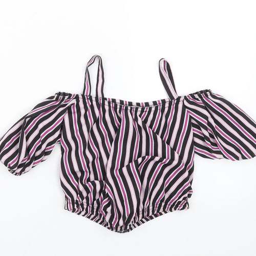 M&Co Girls Purple Striped  Cropped Blouse Size 9 Years