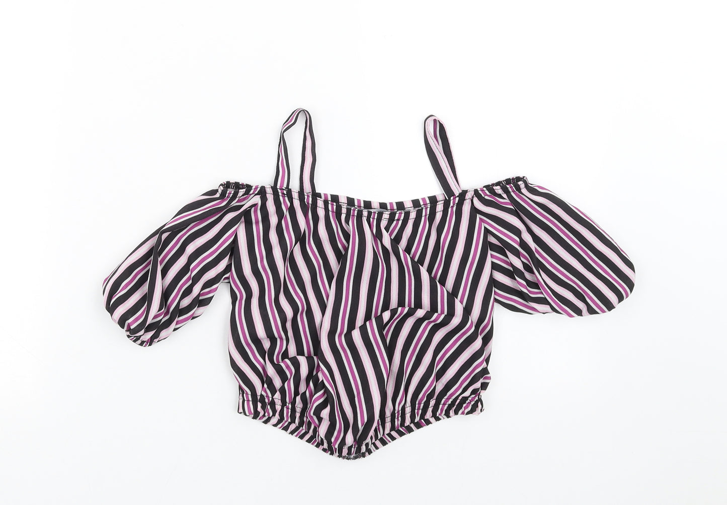 M&Co Girls Purple Striped  Cropped Blouse Size 9 Years