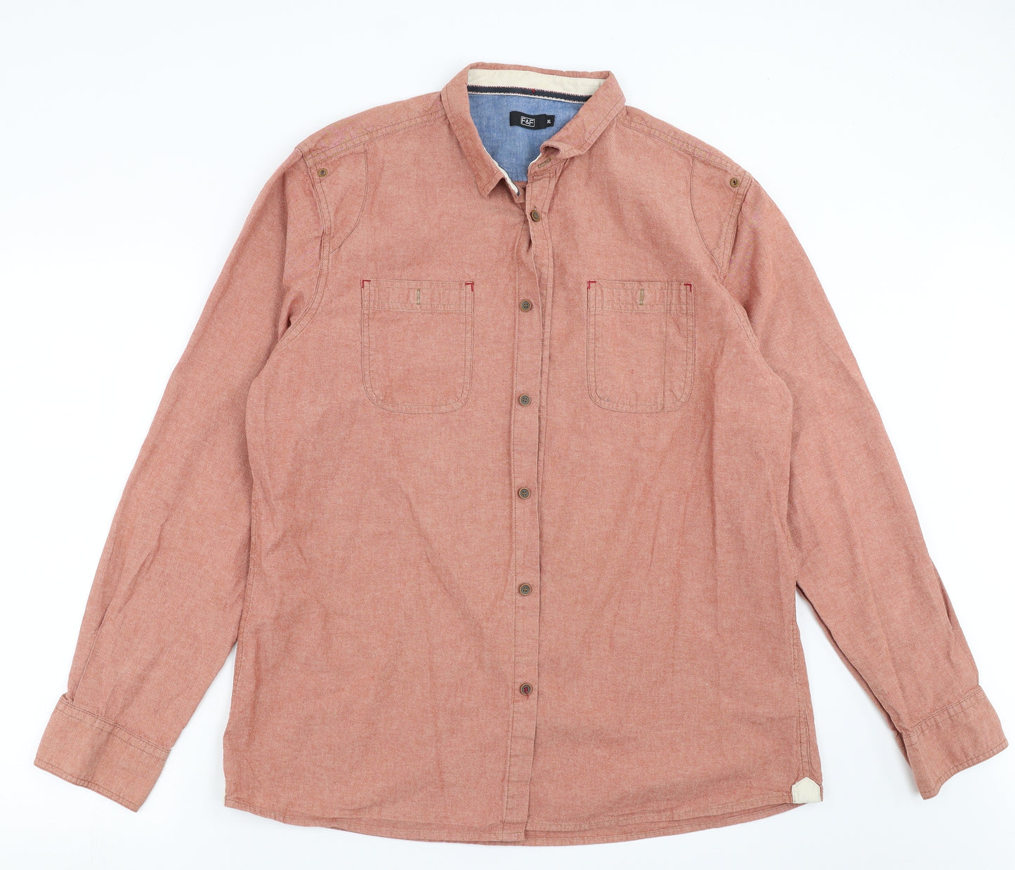 F&F Mens Orange    Button-Up Size XL  - Terracotta