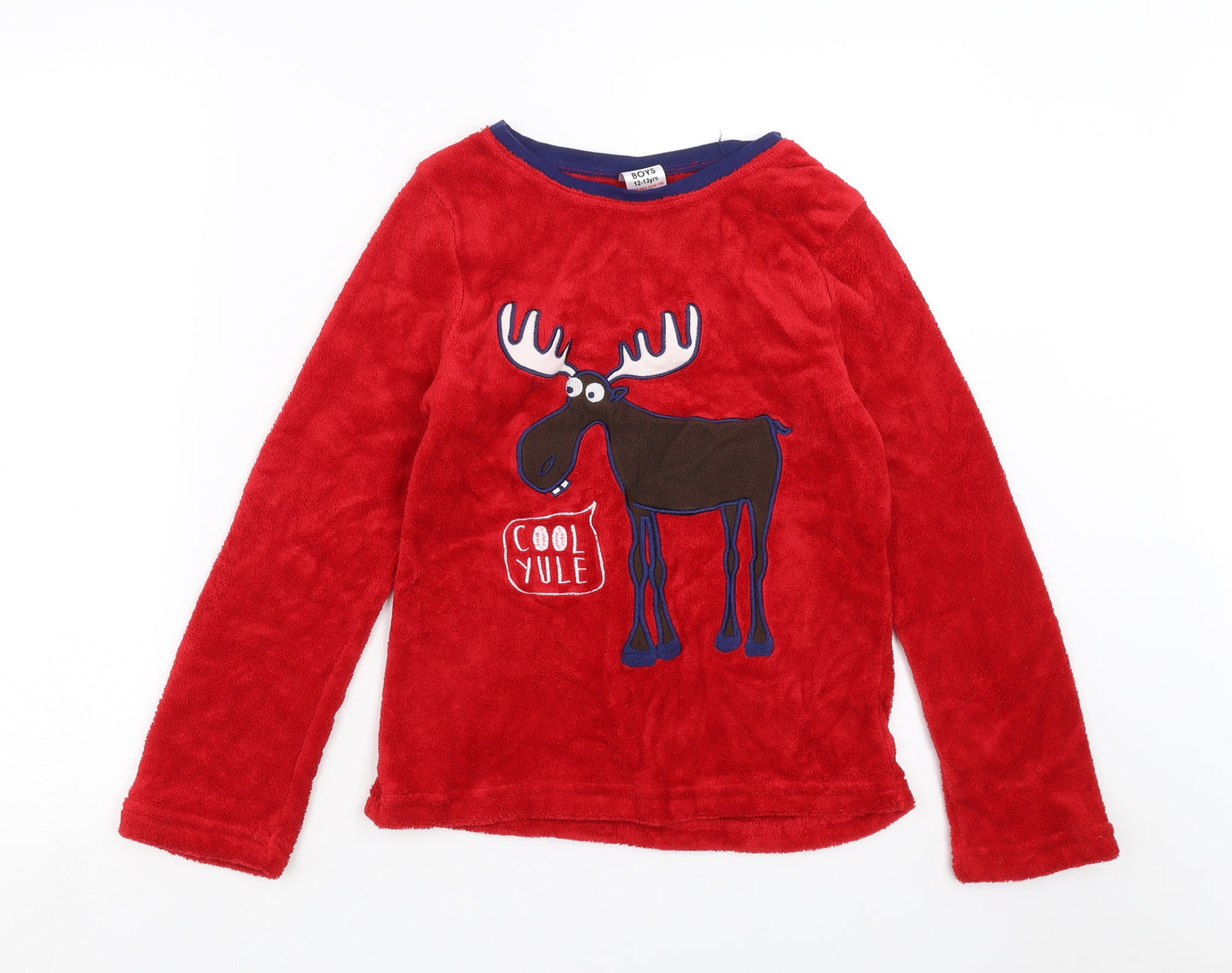 Peacocks Boys Red Solid Fleece  Pyjama Top Size 12-13 Years  - cool yule