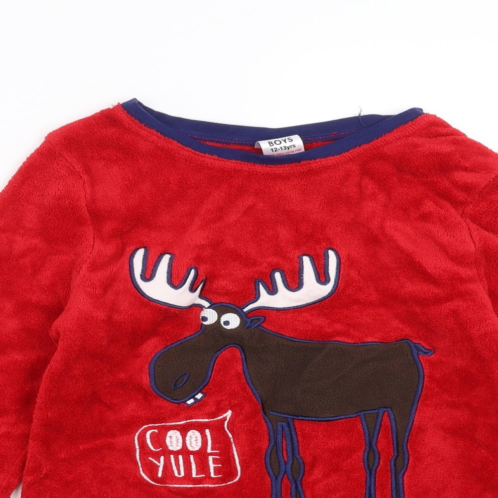 Peacocks Boys Red Solid Fleece  Pyjama Top Size 12-13 Years  - cool yule
