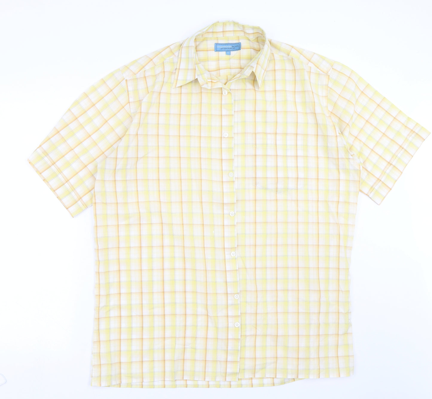 GREENWOODS Mens Yellow Check   Button-Up Size L