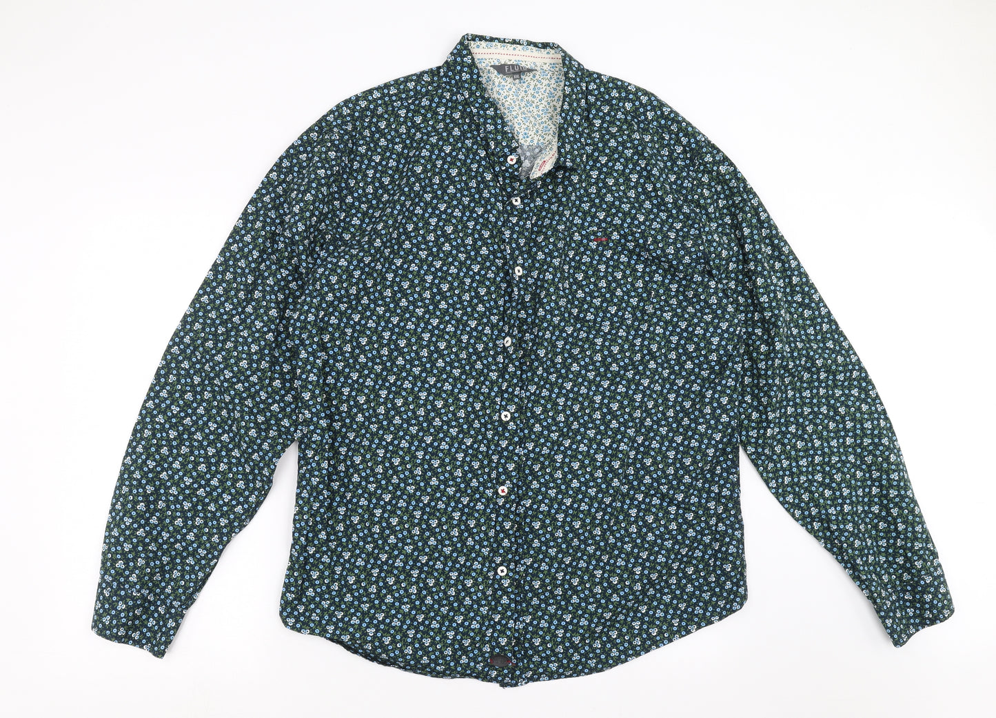 Fluid Mens Blue Floral   Button-Up Size 2XL