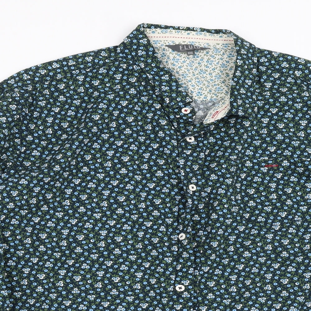 Fluid Mens Blue Floral   Button-Up Size 2XL