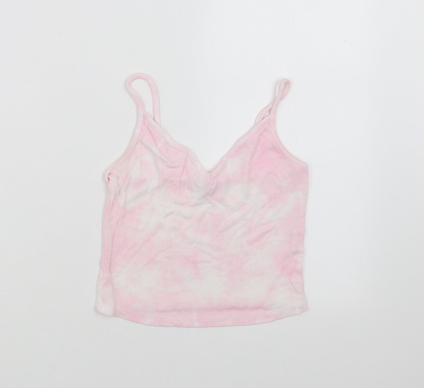 Bershka Womens Pink   Camisole T-Shirt Size XS  - Tie Dye Cropped