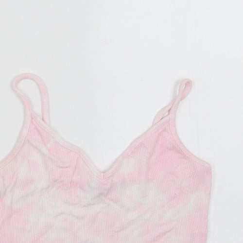 Bershka Womens Pink   Camisole T-Shirt Size XS  - Tie Dye Cropped