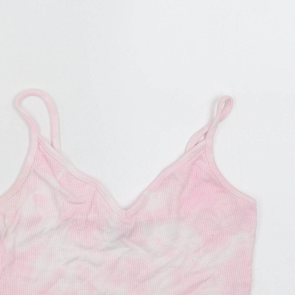 Bershka Womens Pink   Camisole T-Shirt Size XS  - Tie Dye Cropped