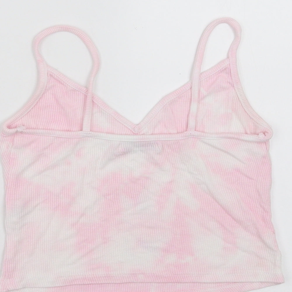 Bershka Womens Pink   Camisole T-Shirt Size XS  - Tie Dye Cropped