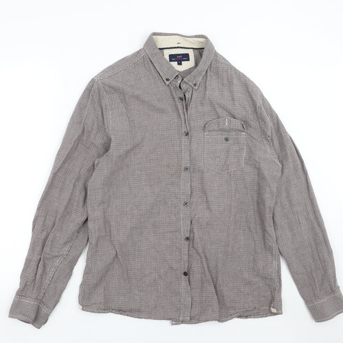 Easy Mens Red Houndstooth   Button-Up Size L