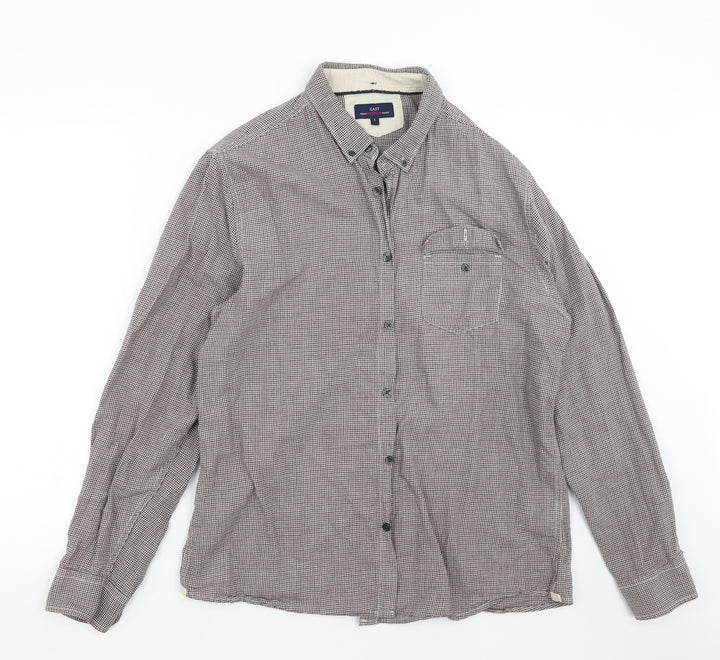 Easy Mens Red Houndstooth   Button-Up Size L