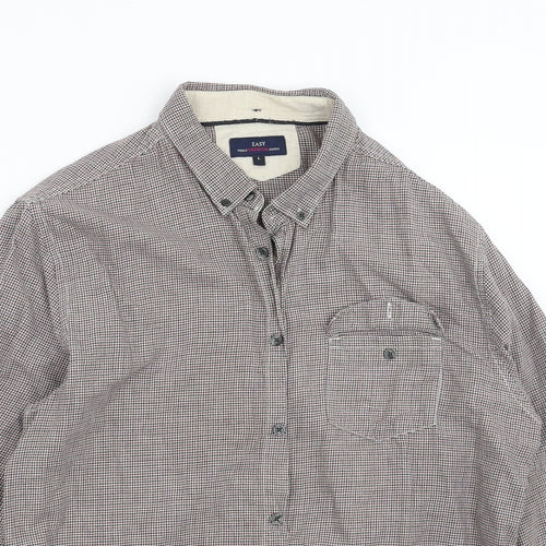 Easy Mens Red Houndstooth   Button-Up Size L