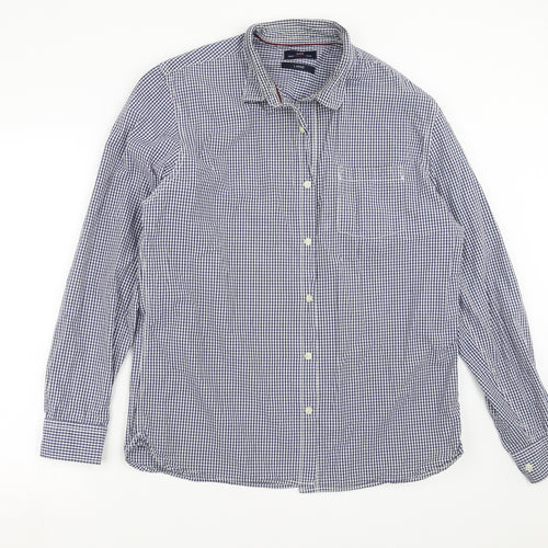 Easy Mens Blue Check   Button-Up Size L