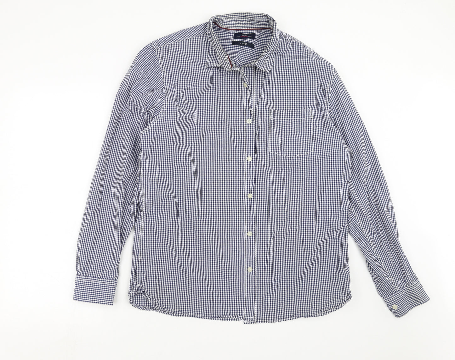 Easy Mens Blue Check   Button-Up Size L