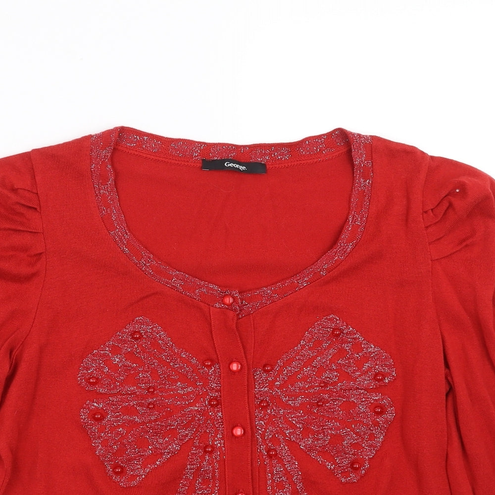 George Womens Red   Cardigan Jumper Size 10  - bow