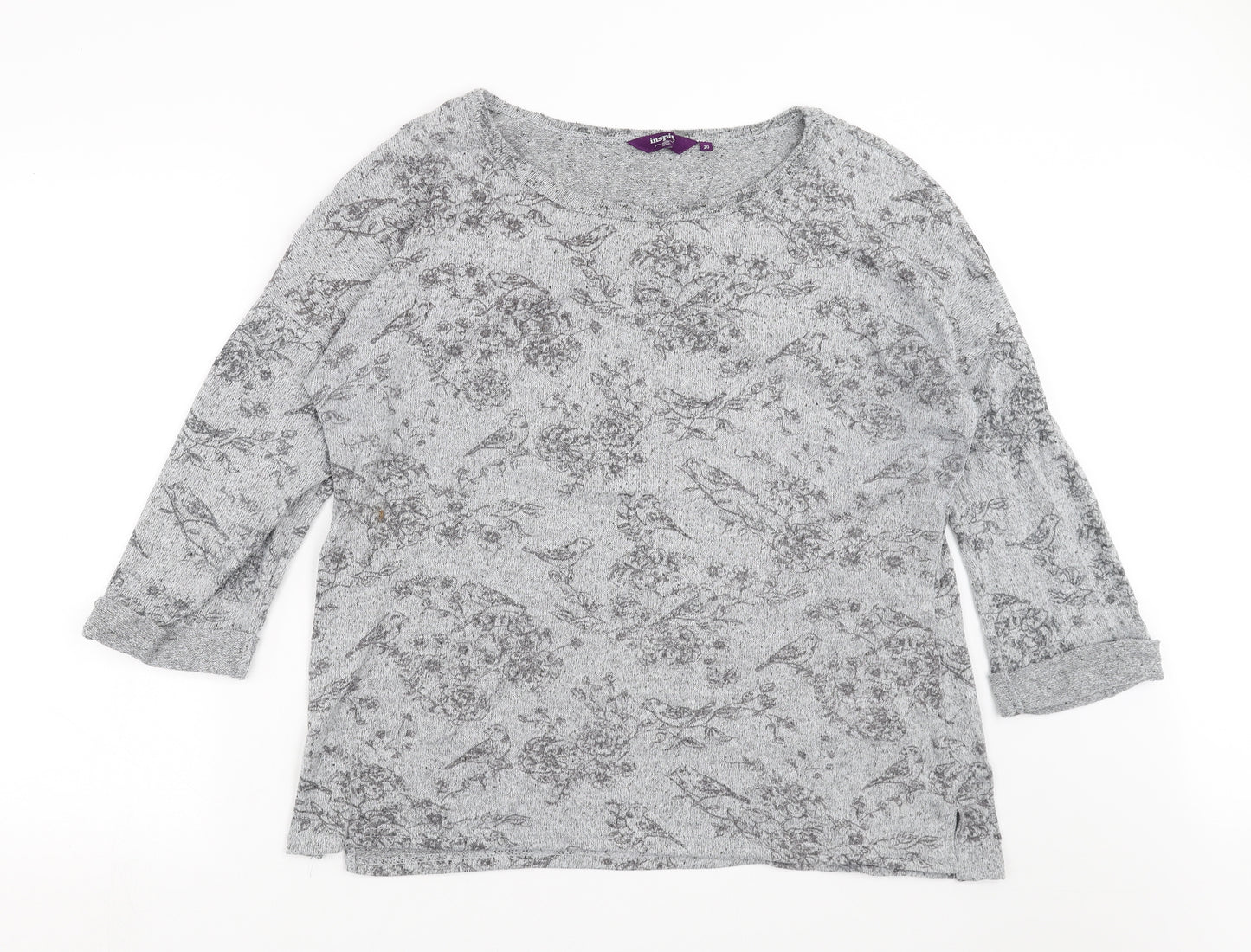 New Look Womens Grey  Knit Pullover Jumper Size 20  - Bird pattern