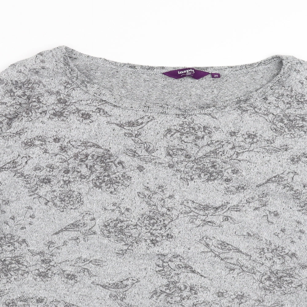 New Look Womens Grey  Knit Pullover Jumper Size 20  - Bird pattern