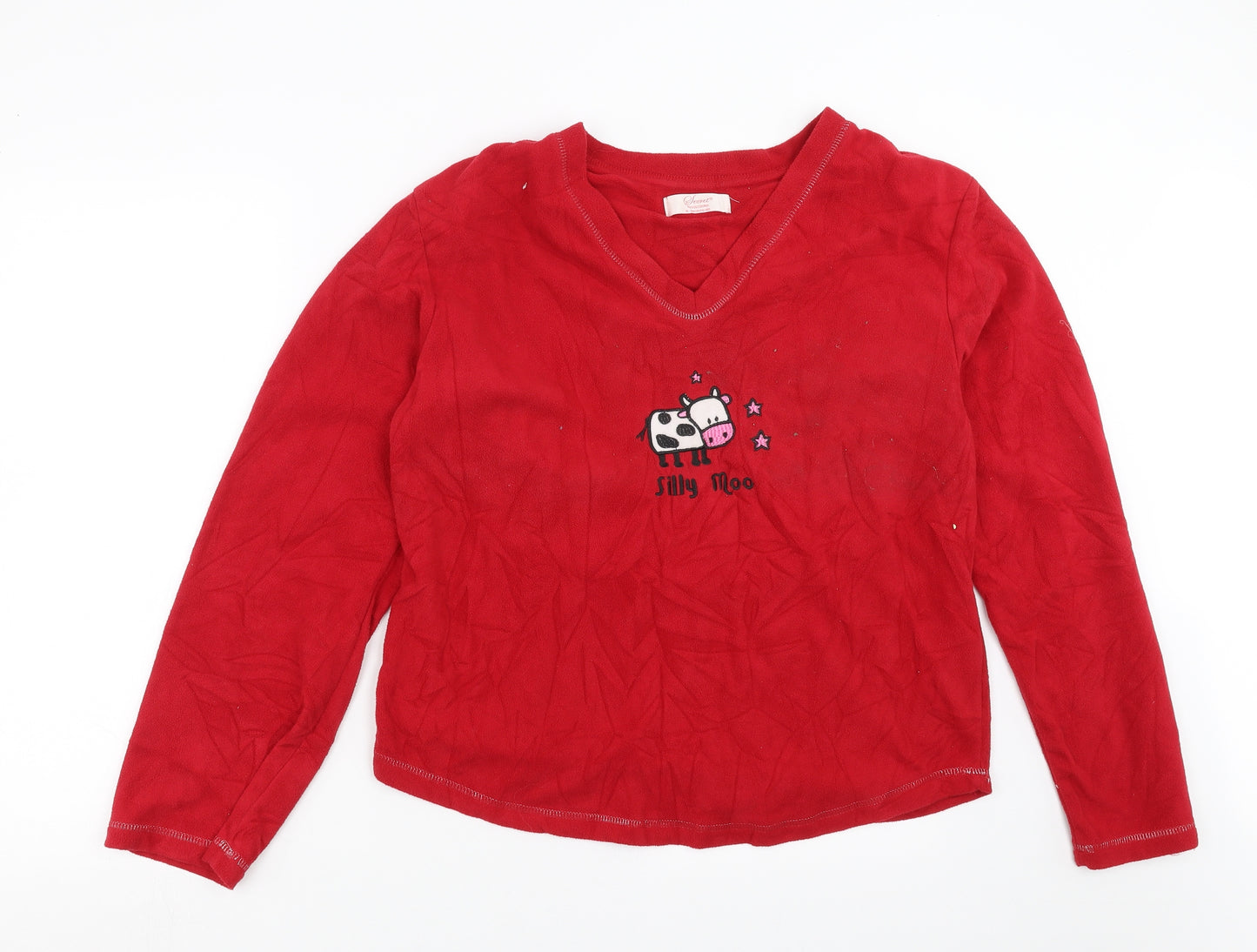 Secret Possesions Womens Red Solid Fleece Top Pyjama Top Size 16  - silly moo
