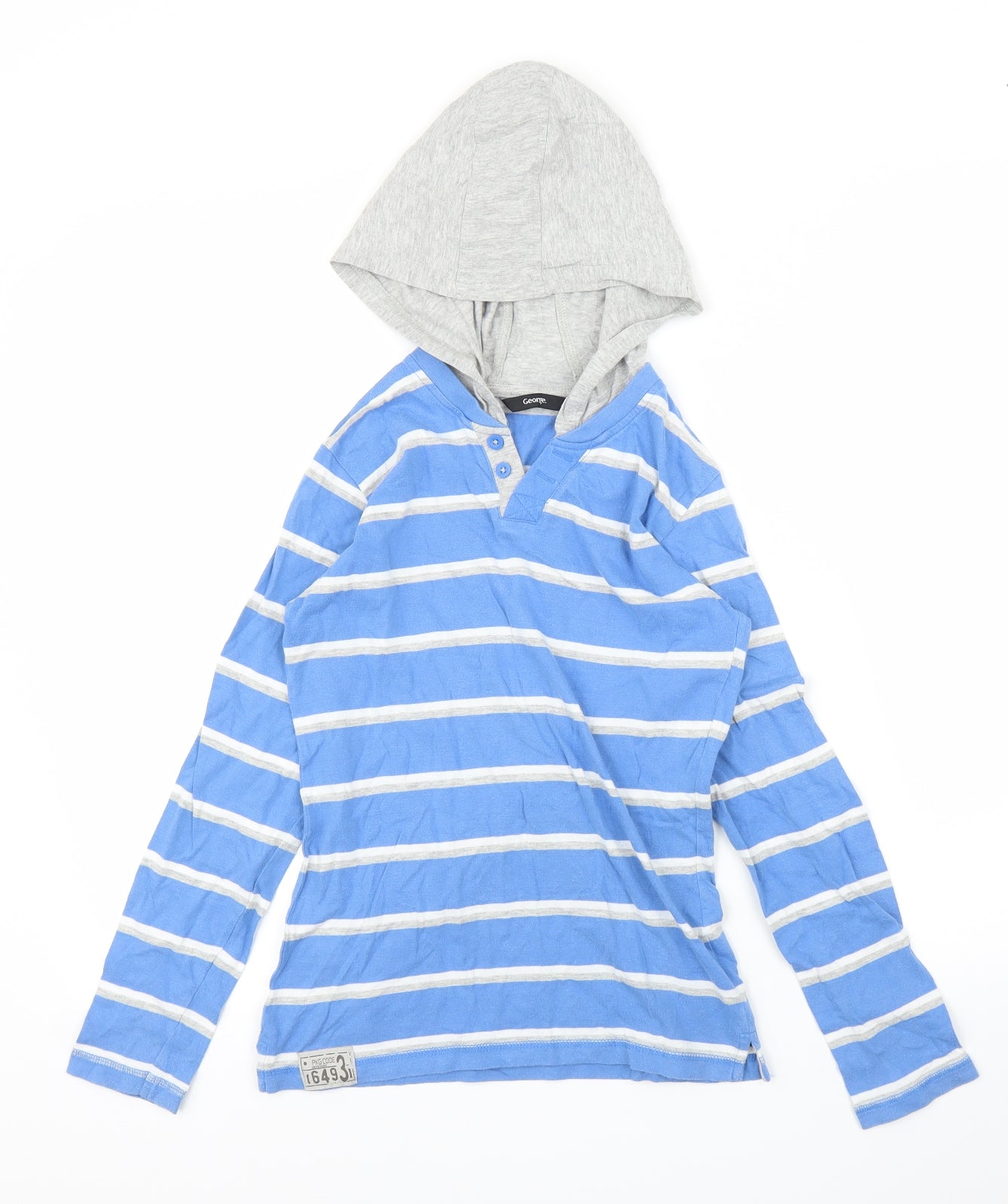 George Boys Blue Striped  Basic T-Shirt Size 9-10 Years