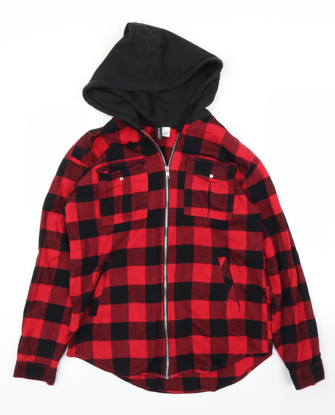 H&M Womens Red Check  Full Zip Hoodie Size 8