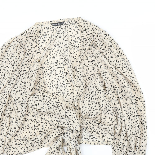 SheIn Womens Beige Animal Print  Basic Blouse Size XS