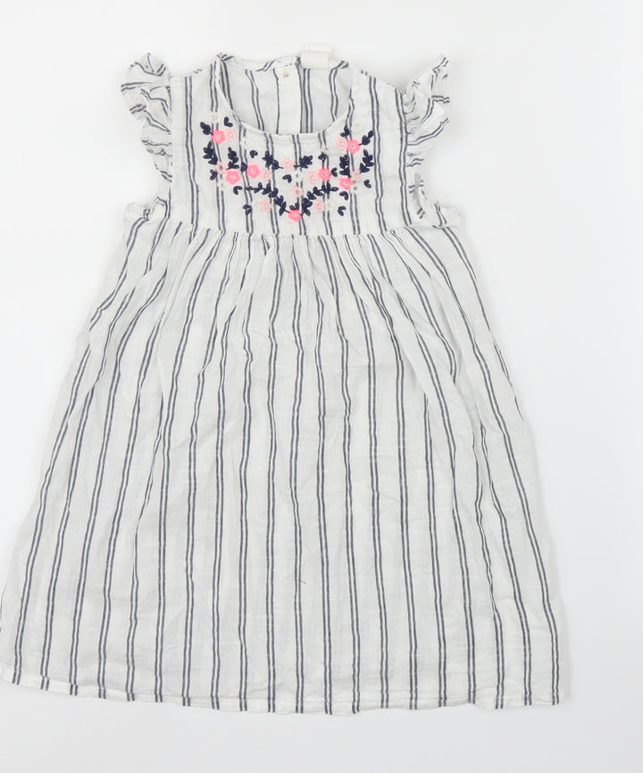 H&M Girls White Striped A-Line Size 4 Years