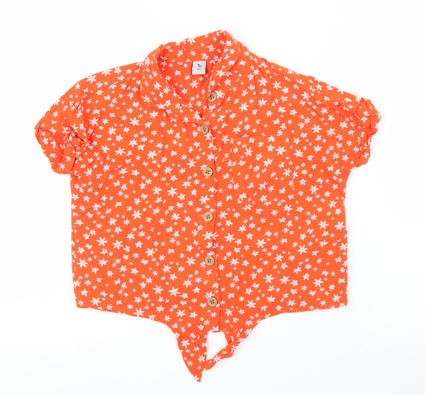 TU Girls Orange Floral  Basic Blouse Size 8 Years