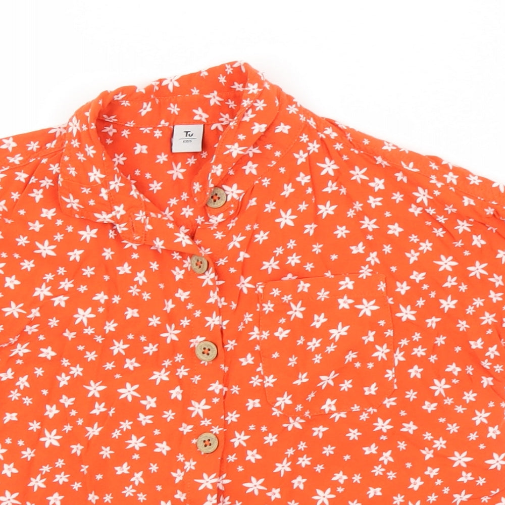 TU Girls Orange Floral  Basic Blouse Size 8 Years