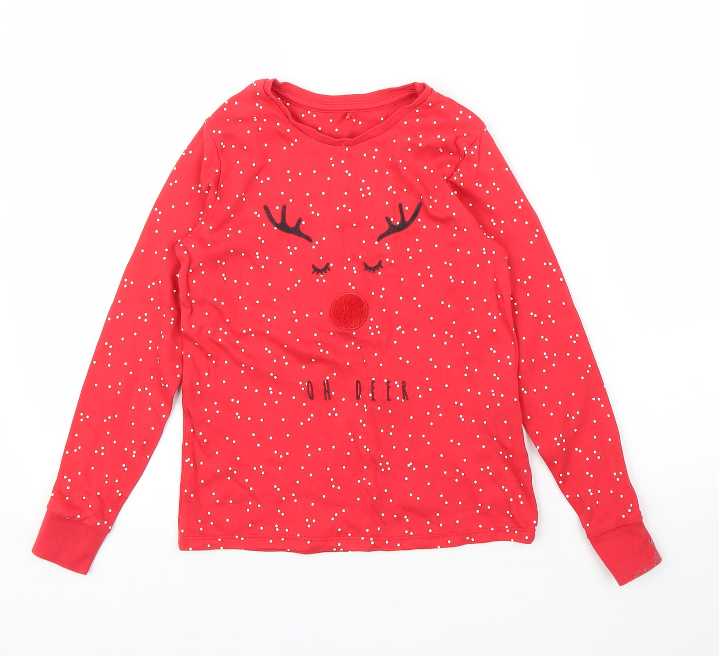 George Girls Red   Basic T-Shirt Size 9-10 Years  - Christmas