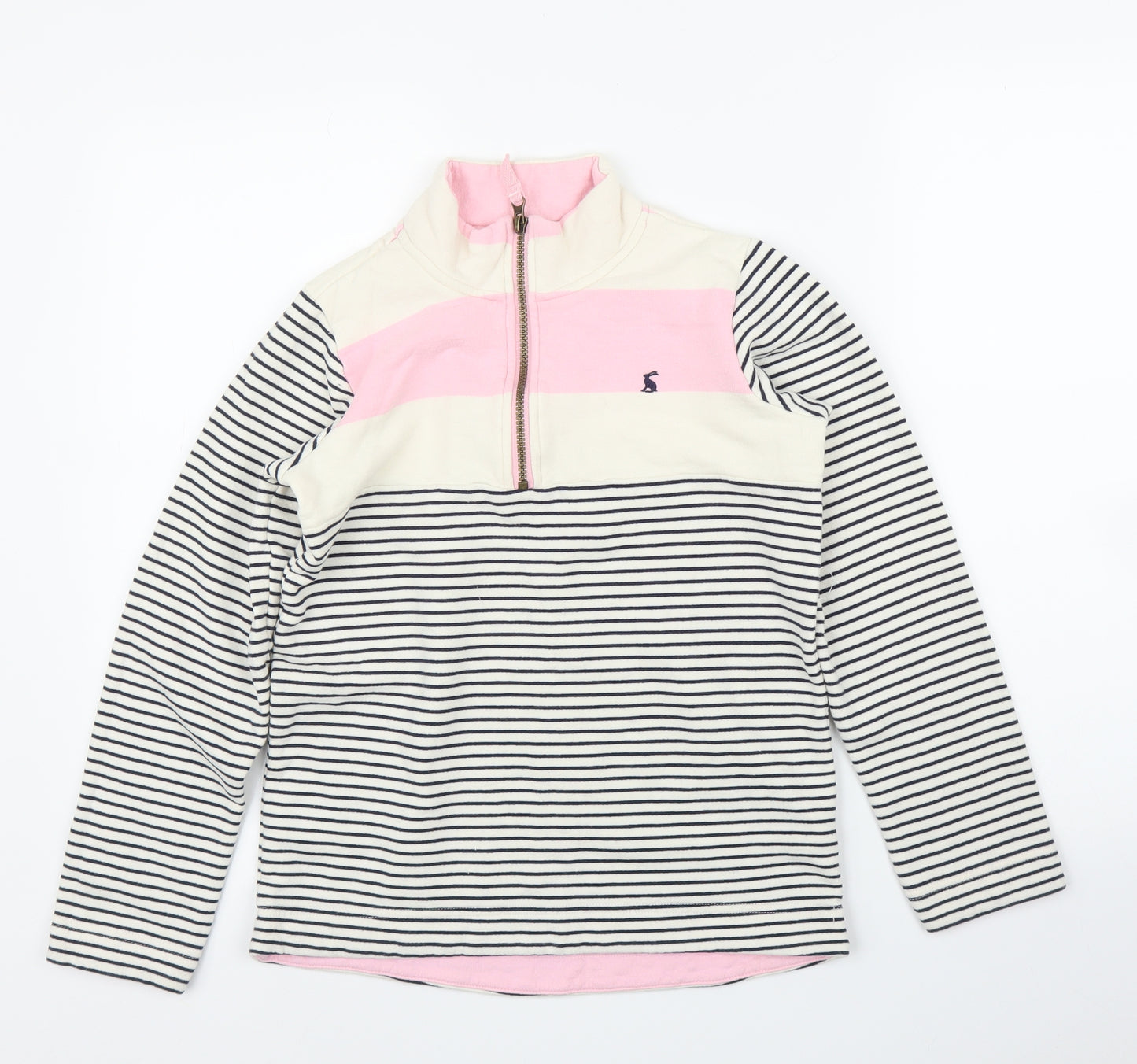Joules Girls White Striped  Pullover Jumper Size 11-12 Years