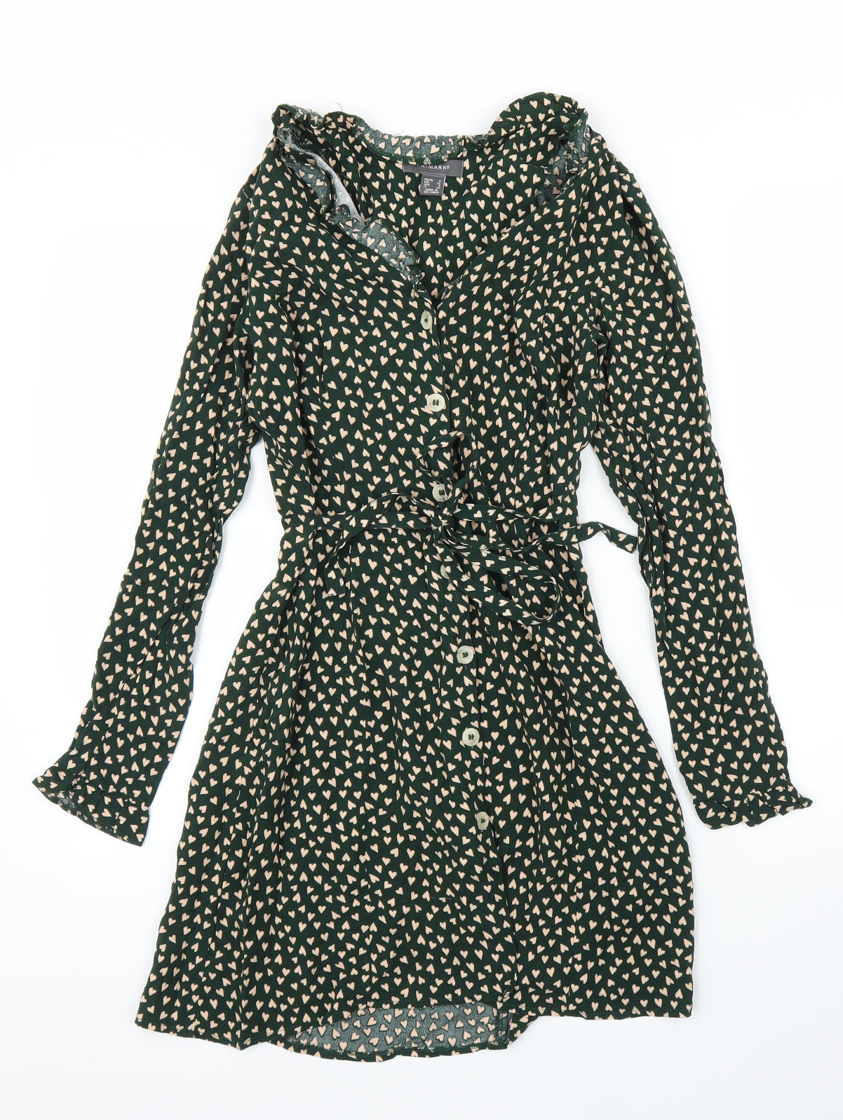 Primark Womens Green   Shirt Dress  Size 8  - Love Heart