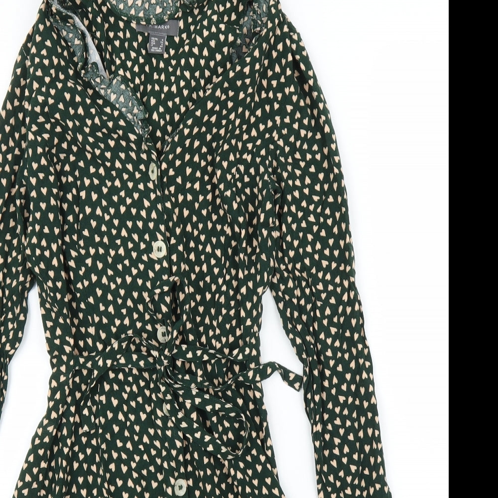 Primark Womens Green   Shirt Dress  Size 8  - Love Heart