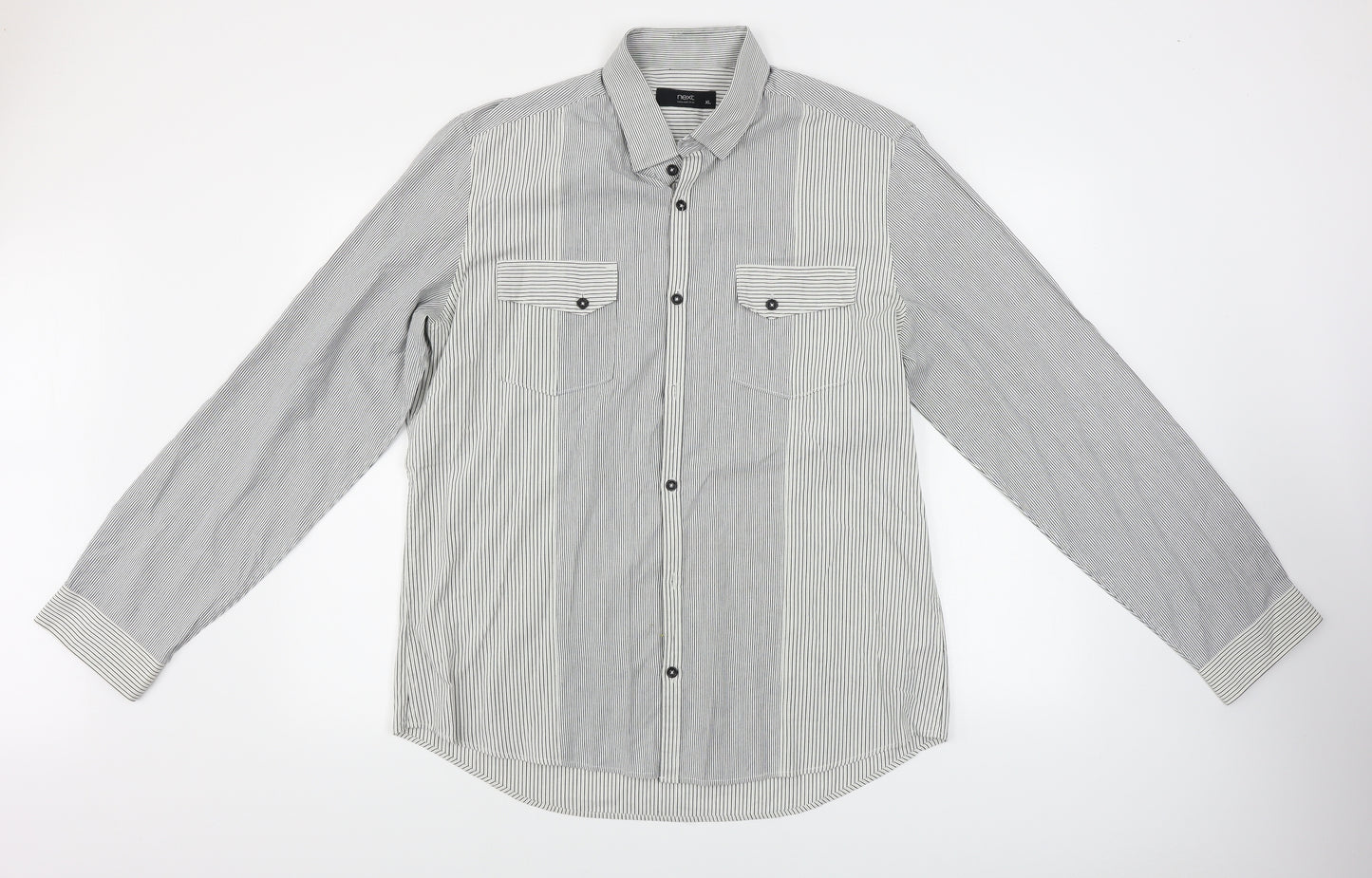 NEXT  Mens Grey Striped   Button-Up Size XL